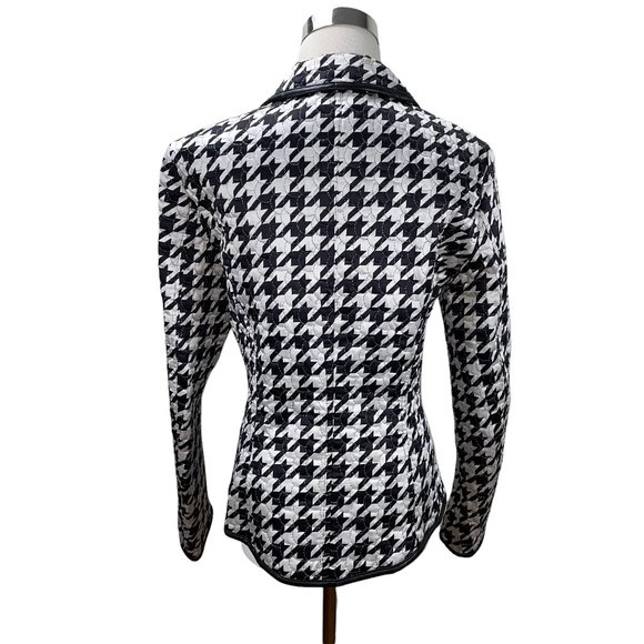 New Escada Large Houndstooth Print Silk Blend Jacket Ger 36 Leather Pockets - Picture 6 of 13